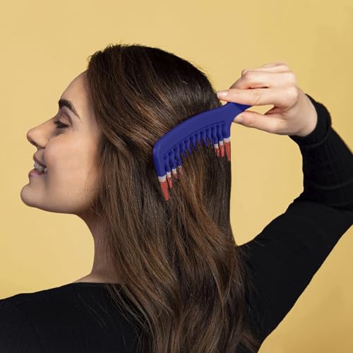 Extra Large Wide Tooth Shower Detangler Curve Comb for Thick, Curly, Wavy & Natural Hair - Pain-Free Knot Removal, Anti-Static, Frizz-Free, Ergonomic Handle & Easy Hanging - Blue with Scrunchie - color: Reflex Blue