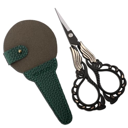 YOUGUOM Crochet Scissors with Sheath, Small Sewing Shears | Sharp, Left/Right Handed for Craft, Embroidery, Cross Stitch, Yarn, Paper, Detail Cutting, Thread Snips, Black - color: Golden Black