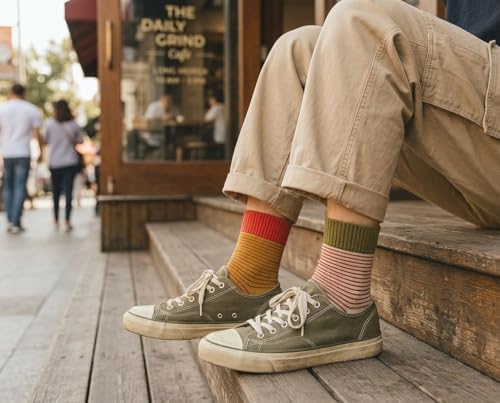 Aimery Women’s 6-Pack Ankle Socks - 100% Cotton Cushioned Crew Socks for Women - color: 5 Color Retro