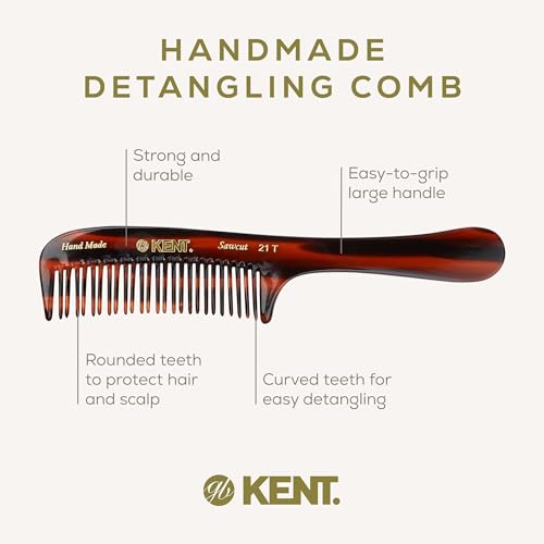 Kent 21T 8 Inch Large Hair Detangling Comb, Wide Teeth for Thick Curly Wavy Hair. Long Hair Detangler Comb For Wet and Dry. Handmade of Quality Cellulose, Saw-Cut Hand Polished, Made in England - color: Tortoiseshell, size: 2 Pack