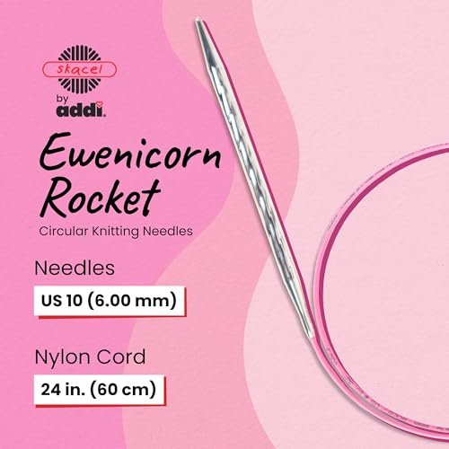 skacel by addi Ewenicorn Rocket Circular Knitting Needles, Fixed 24 Inch (60 cm) White Chrome Plated Brass Tips with Flexible Nylon Cord, 6 mm (US Size 10) - size: 6.00 mm
