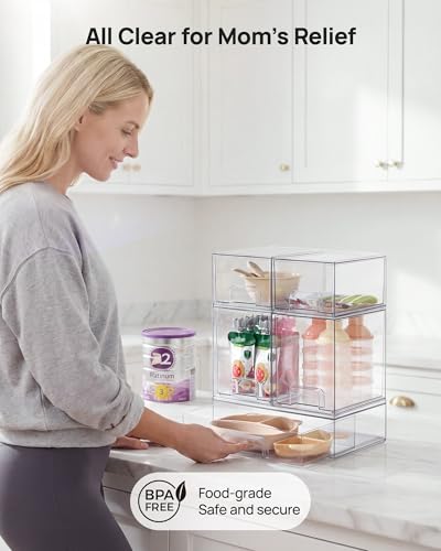 Vtopmart Clear Stackable Storage Drawers Set of 9, Plastic Organizer Bins | Multi-purpose Boxes for Baby Bottle Storage, Ideal for Kichen, Vanity, Bathroom, Undersink, Cabinet, Pantry Organization - style: 6 Small+2 High+1 Wide