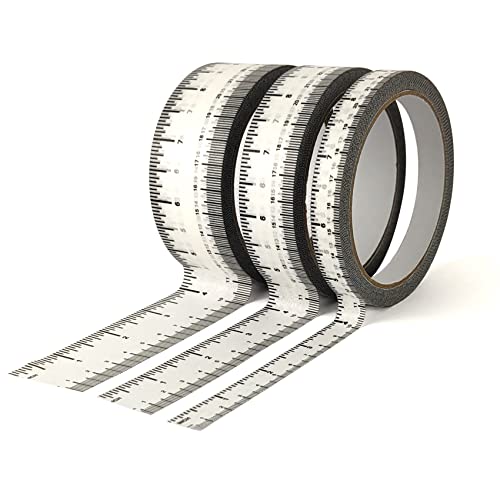 EDSRDRUS 3 Pack Ruler Tape 1/2, 1, 1-1/2 inch Masking Tape Measure, Repeating 12inch Imprint Adhesive Tape Measure, No Residue & Waterproof Ruler Tape for Painting, Sewing & DIY (White) - color: White, size: (1/2in+1in+1-1/2in) * 67Yard