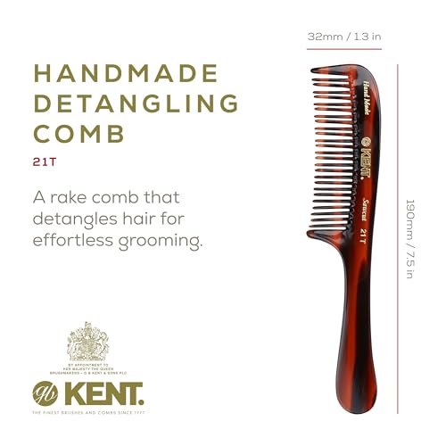 Kent 21T Large Detangling Comb, Double Wide Tooth for Curly Wavy Hair, Detangler Comb for Wet and Dry Hair, Saw-Cut and Hand Polished Made in England - color: Tortoiseshell, size: 6 Pack