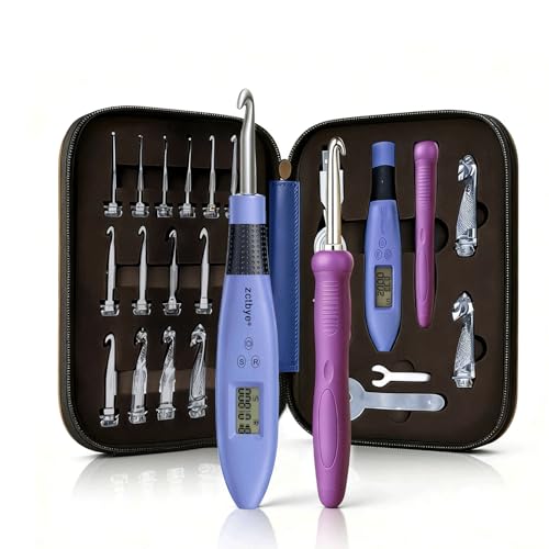 BZVV Light Up Crochet Hook Set Everything Crochet Counter 18 Different Size | Digital stitch counting, lighted ergonomic dual handles, reinforced connection and complete everything crochet tools. - color: blue-18 Sizes