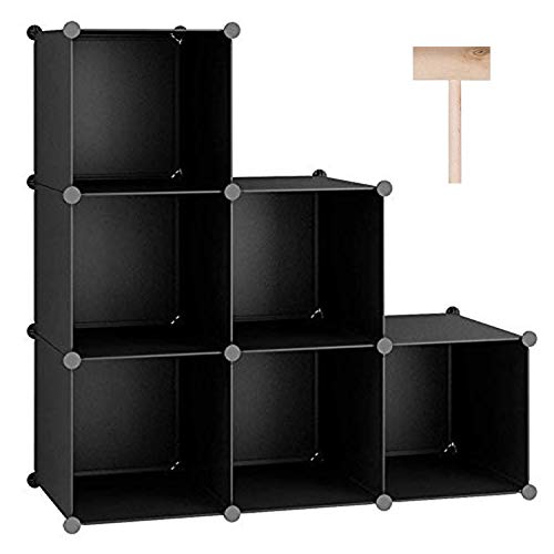 C&AHOME 6-Cube Storage Organizer Cube Shelf Closet Storage Bookcase, Black | Stackable Cubby Storage, Bookshelf, Portable Plastic Storage Closet Organizer, DIY Modular Shelving Units for Home, Wardrobe - color: Black