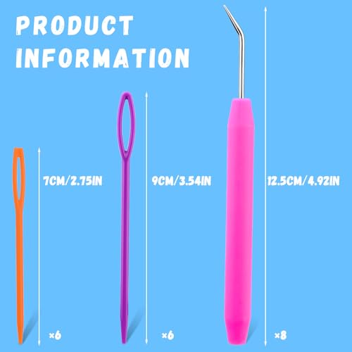 Wonvoc 8 Pcs Pink Loom Hooks with 12 Pcs Colorful Plastic Sewing Needles | Loom Knit Hook Set, Crochet Needle Hook Kit for Knitting Looms & Boards - color: Pink
