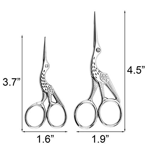 2PCS Vintage Stork Shape Sewing Scissors Stainless Steel Scissors | Metal Tailor Scissors Sharp Sewing Shears for Embroidery, Craft, Art Work & Everyday Use (Silver) - color: Silver