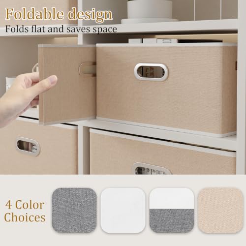 Yawinhe Fabric Storage Baskets, Foldable Closet Organizer for Shelves, Large Boxes with 3 Handles, Canvas Bins for Clothes, Beige 12.99''Lx9.05''Wx7.87''H, 4-Pack,SNK030BEXS-4 - color: Beige, size: 12.99x9.05x7.87in/4-Pack