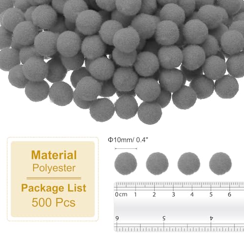 PATIKIL 0.4inch Pom Poms for Crafts, 500pcs Small Pompoms for Crafts Mini Puff Balls Bulk High Elasticity Fuzzy Balls for Hats Christmas Art DIY, Gray - color: Gray, size: 0.4inch