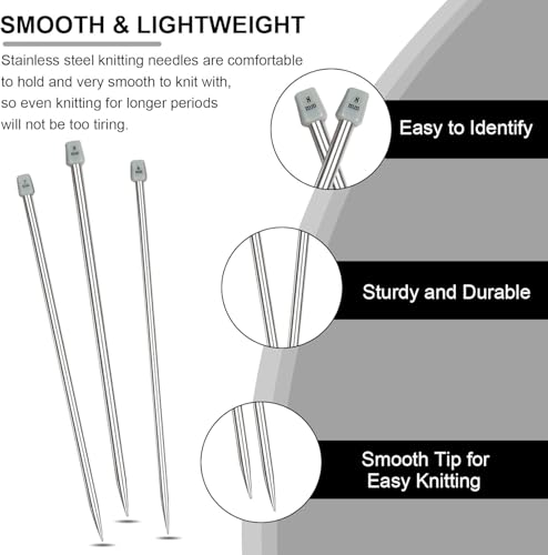 Aeelike 11 Pairs Metal Knitting Needles Set, 2mm-8mm Knitting Needle, Type F - color: Color B, size: 35 cm