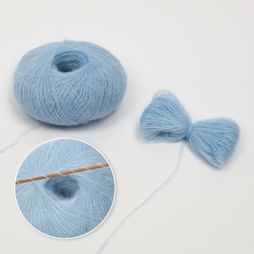NICEEC 2 Skeins Soft Mohair Yarn- Blue | Fluffy & Fuzzy, Luxurious & Thin, Slik Wool Blend Yarn for Crochet & Knitting, Total 0.71oz*2, 328yds*2 - color: Blue