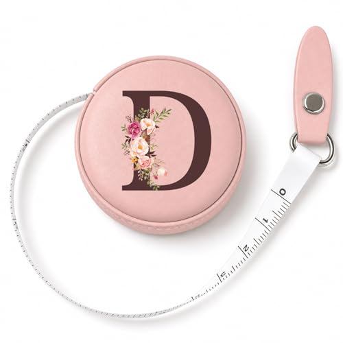 Maicican Retractable Tape Measure, Pink Leather Sewing Measuring Tape, D | with Initial A-Z, 60"/1.5m Soft Sewing Measuring Tape for Body Measurements, Portable Small Fabric Ruler - color: Tape Measure-Pink D