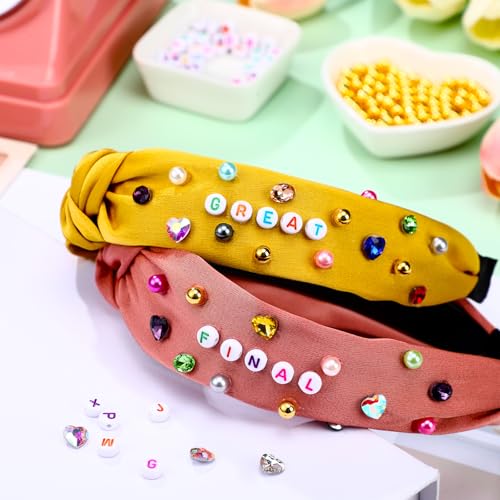 636 Pieces DIY Headband Making Kit Gift Make Your Own Fashion Hair Accessories Set with Alphabet Beads Rhinestone Diamond Pearl for Summer Birthday Party Supplies - style: Shining Style