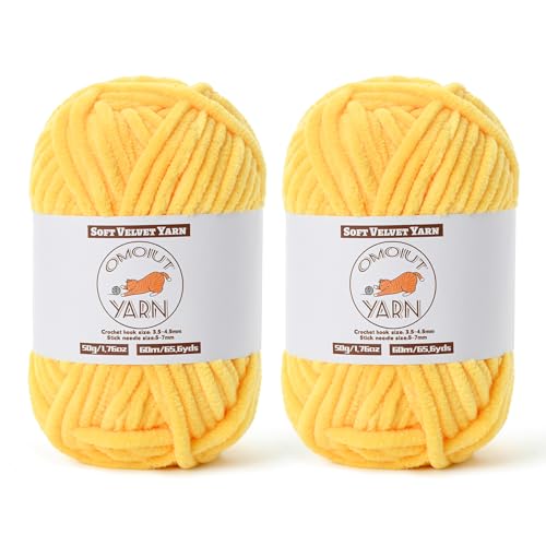 2 Pack Light Yellow Fluffy Velvet Yarn for Crocheting, Chunky Chenille Baby Blanket Yarn for Crochet, Soft Fuzzy Puzzle Yarn for Knitting, (50g/1.77oz Each) Bulky Thick Amigurumi Crochet Yarns - color: 2 Light Yellow