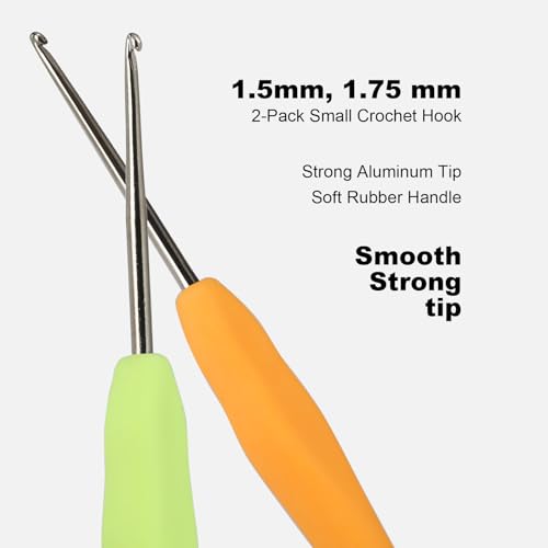 YOJOB 2-Pack Small Size 1.5mm, 1.75mm Crochet Hooks, Ergonomic Crochet Hook | Super Smooth Knitting Needles with Soft Rubber for Beginner and Advanced (1.5mm, 1.75mm) - size: 1.5mm, 1.75mm