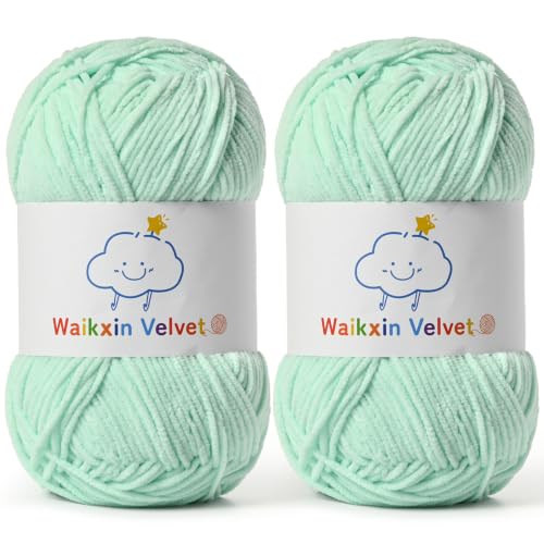 2 Pack Fluffy Chenille Yarn for Crocheting, Baby Yarn for Crocheting Soft, 100g/3.5oz Velvet Amigurumi Yarn, Fingering Weight Yarns for Crocheting Baby Blankets、DIY Craft.(2 Aqua Green) - color: [2 Aqua Green]