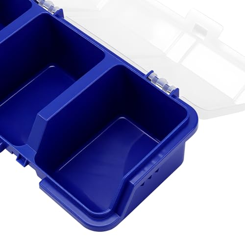 6 Pcs Screw Organizer Box with Lid, 4 Divider Compartments Tool Bin, Plastic Small Part Storage Screw Box for Garage Workbench Craft Storage Nails Bolt, Blue