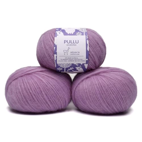 Baby Alpaca Merino Yarn 3 Skeins 150g Worsted Weight Knitting Lavender F. | Pullu baby alpaca merino blend made in Peru 3 skeins 150g 426yd total for knitting and crochet sweaters scarves and hats - color: Lavender Fields