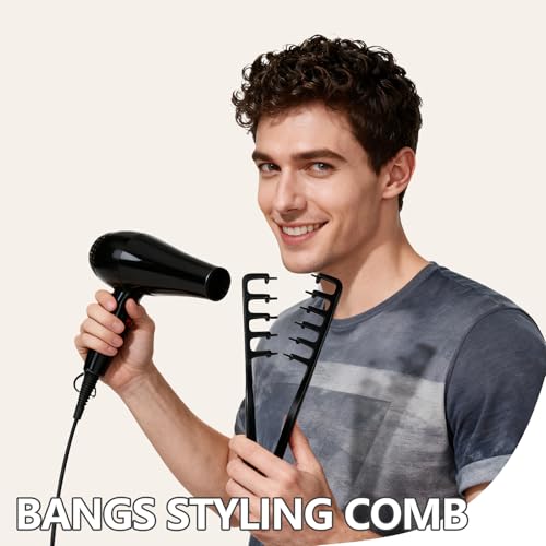 Volumizing Texture Comb - Wide & Fine-Tooth Hair Styling Tool | Anti-Frizz, Fluffy Hairbrush, All Hair Types, for Men & Women, Black + Gray
