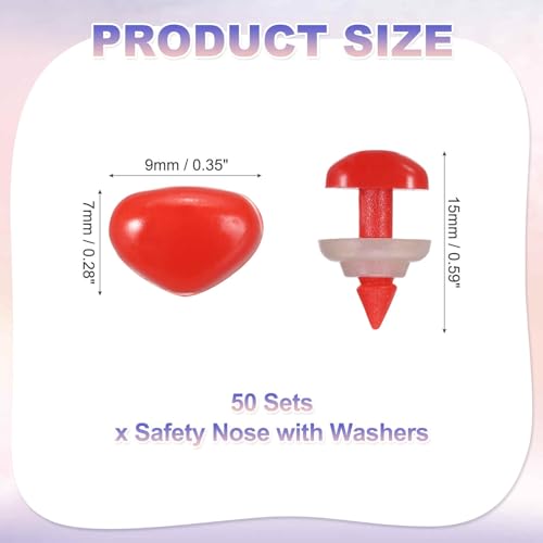 MECCANIXITY 50set 7mm Large Plastic Triangle Safety Noses Red with Washer for Crochet Stuffed Animal Doll Craft Puppet Plush Toy Bear - color: Red, size: 7mm