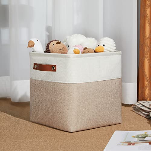 DULLEMELO 11 inch Cube Storage Bins, Large Collapsible Grey Storage Baskets for Square Cubes Organizing, Fabric Boxes Bins for Shelves Nursery Home Office Storage(4 Pack - 11" White&Khaki) - color: White&Khaki, size: S-11"x11"x11"