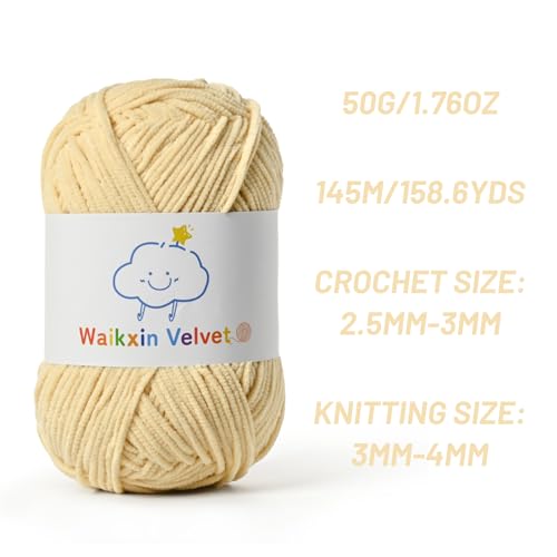 3 Pack Fluffy Chenille Yarn for Crocheting，Baby Yarn for Crocheting Soft，150g/5.28oz Velvet Amigurumi Yarn ，Fingering Weight Yarns for Crocheting Baby Blankets、DIY Craft.(3 Light Khaki) - color: 3 Light Khaki