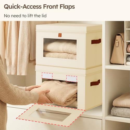 Homsorout Storage Bins with Lids - Front Opening Storage Box with Clear Window & Handles, Stackable Foldable Fabric Bins for Closet Organization, Clothes, Sweaters, Towels, Blankets, 6 Pack, Beige - color: Beige, size: Large - 6 Pack