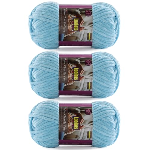 Chunky Chenille Yarn for Crocheting - 3x100g/3.5oz Baby Blanket Yarn for Crocheting Soft - 262 Yards Fluffy Thick Plush Yarns for Knitting Blankets Amigurumi (3, Sky Blue) - color: Sky Blue