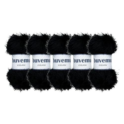 Eyelash Fun Fur Yarn for Crochet, Knitting & Crafts, Black, 5-Pack | 100% Polyester, 100 g (3.53 oz), 175 yd (160 m), Ideal for Amigurumi, Graduation Leis, Bags, Rugs, Scarves & Plush Toys - color: Black, size: 5 Pack
