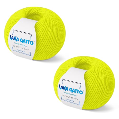100% Merino Wool Yarn – Extrafine Super Soft Yarn for Knitting, Made in Italy by Lana Gatto, Super Soft Line, Neon Yellow-A1787, 2-Pack (1.8 oz. / 137 yds Each) - color: Neon Yellow - A1787, size: 2