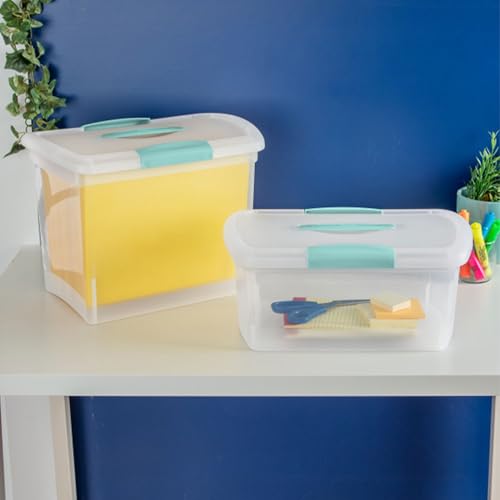 Sterilite Large Nesting ShowOffs™, Clear Bin w/Latch Lid & Handle, 6 Pack | Heavy-Duty and Stackable Utility Box Containers for Home, Office, Cabinet, Closet, Bedroom, and Basement Organization - size: Large, style: 6 Pack