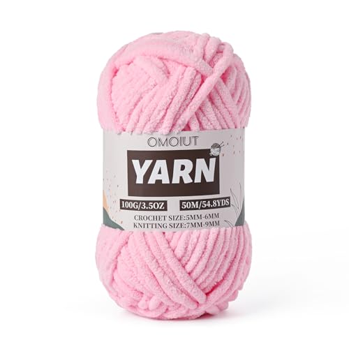Fluffy Chunky Chenille Crochet Yarn, Baby Yarn for Crocheting Soft Blanket, Bulky Velvet Yarn (100g/54.8yds), Plush Amigurumi Yarn for Knitting Crafts, Scarves, Puzzle (Dark Pink) - color: Dark Pink