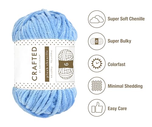 Crafted by Catherine Plush Chenille Yarn for Knitting, Crocheting and Amigurumi - 2 Pack (8.8 oz / 250g, 152 Yards Each Skein), Electric Blue, Gauge 6 Super Bulky - color: Electric Blue, size: 2 Pack