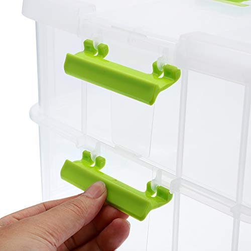 BTSKY 2 Layer Stack & Carry Box, Plastic Multipurpose Portable Storage Container Box Handled Organizer Storage Box for Organizing Stationery, Sewing, Art Craft, Jewelry and Beauty Supplies Green | Multipurpose Craft Organizers and Storage for Organizing S