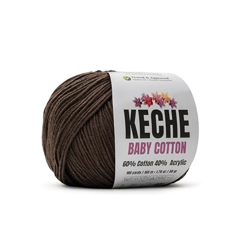 Keche Baby Cotton, 60% Cotton 40% Acrylic Yarn, Soft Cotton Yarn for Crochet and Knitting, Amigurumi Yarn 1 Skein/Ball 1.76 Oz (50g) / 180 Yrds (165m) - Brown - color: BROWN, size: 1 SKEIN