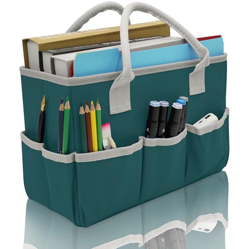 Cupohus Art Organizer Craft Storage Tote Bag with Pockets and Hadles, Oxford Fabric Carrying Caddy for Teacher, Officer, Artist, Traveler, and More – Dark Green - color: Dark Green, size: Normal