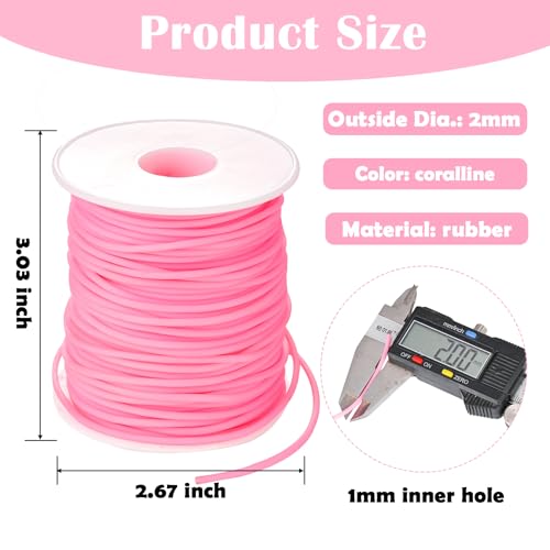 Hollow Rubber Tube Cord 54 Yards 2mm Coralline Stitch Keeper with 1mm Hole | Tubing Knitting Barber Cord Rubber Saver Rubber Pipe with Spool for Knitting Projects Jewelry Making and Bead Creations - color: Coralline