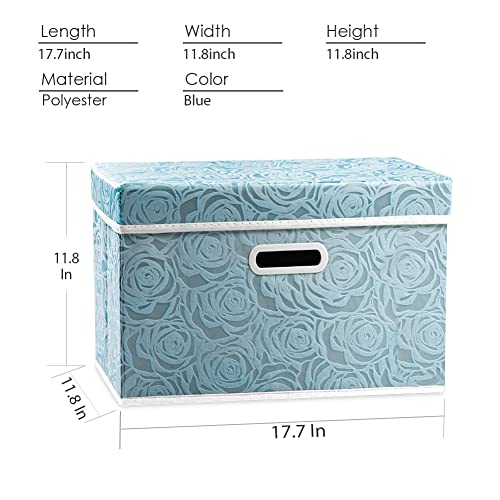 PRANDOM Larger Collapsible Storage Cube with Lid [1-Pack] Fabric Decorative Storage Bins Box Organizer Container Basket with Cover Handles for Bedroom Closet Living Room 17.7x11.8x11.8 Inch - color: Blue, size: Large(1-Pack)
