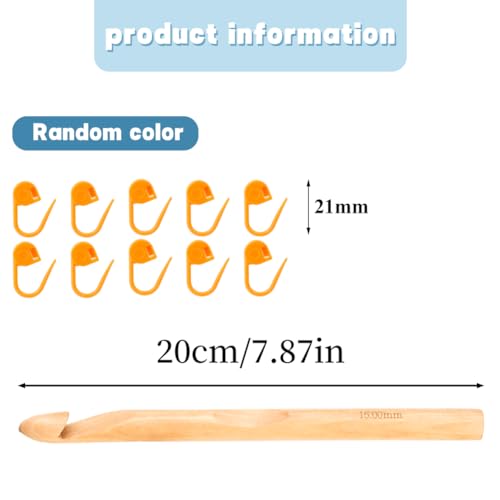Wooden Crochet Hooks, 15mm Wooden Handle Crochet Hook Bamboo Knitting Crochet Needles with 10 pcs Knitting Stitch Markers for Handcraft Crocheting | Jumbo Bamboo Handle Crochet Hook Knitting Crochet Needles for Handcraft Crocheting Chunky Yarn Thick Blank