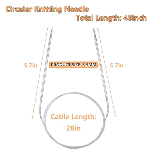 Hobekoee Circular Knitting Needle 40 inch (100cm),Size US 4 (3.5mm) Round Stainless Steel Knitting Needles for Smoothly Knit Blanket,Sweater,Coaster,Socks - size: US 4(3.5mm)