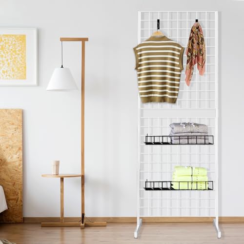 6' x 2' Grid Panel Tower with T Base and Footbeds, White Finish - color: White