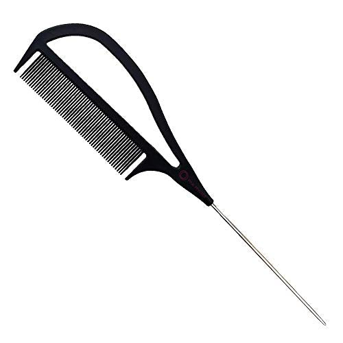 Authentic "Never Let Go" Carbon Fibre Professional Styling Comb, Balayage and Highlighting Long Tail Metal Pick Teaser Comb (#2)