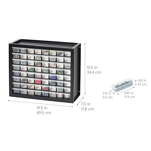 IRIS USA 64-Drawer Screw Organizer, Hardware Storage, Made in USA, Black | Wall mountable, Stackable, Building Bricks, Garage Tool Storage, Art & Craft Supplies, Beads, Gem Stones - color: Black, size: 64 Drawer
