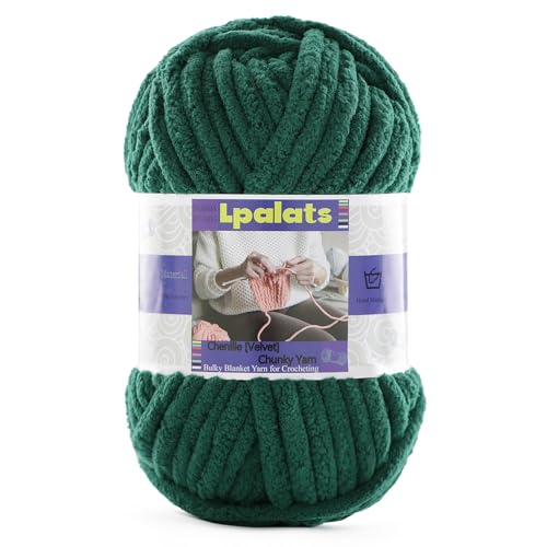 #6 Super Bulky Blanket Green Yarn - Chunky Chenille Yarn for Crocheting | Baby Blanket Yarn (Each 3.5oz/100g, 71yds/65m) - Polyester - Thick Plush Fluffy Yarn for Crochet Amigurumi Blankets - color: Dark Green
