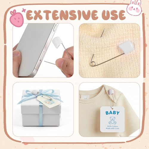 WILLBOND 100 Pcs Large Safety Pins for Clothes,with Bag, White | Plastic Head with Locking Closures, Heavy Duty Nappy Pins Hooks, 2.2 Inch Fasteners, Stainless Steel, Velvet Bag - color: White