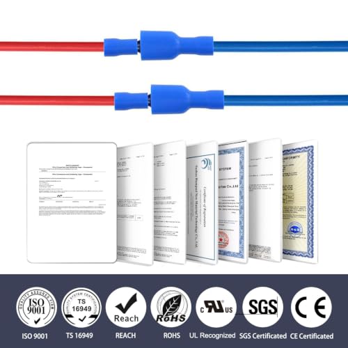 Chanzon 100pcs 3/16" Male & Female Spade Connector Semi-Insulated PVC Blue | UL Recognized - 14 15 16 awg Gauge Quick Disconnect Wire Crimp Terminal 4.8 x 0.8 mm - size: 4.8mm Male & Female Spade, style: 16-14AWG