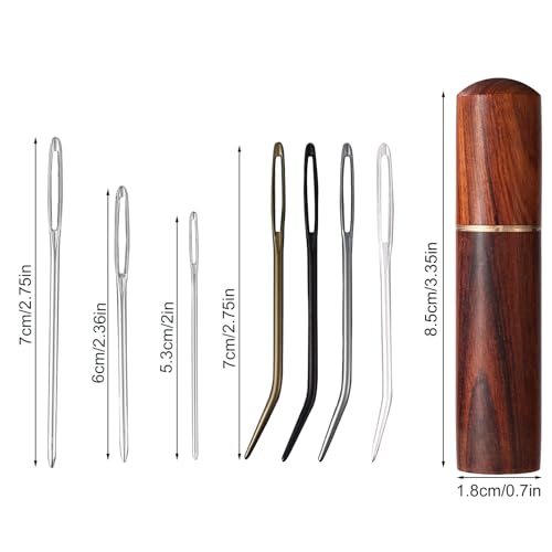 17pcs Large Eye Sewing Needles Kit, Include Curved Tapestry Needle & Straight Blunt Needle Sharp Large-Eye Hand Knitting Needles with Wooden Case for Crochet Projects
