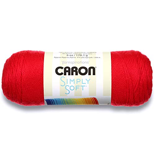 Caron Simply Soft Solids Yarn (4) Medium Gauge 100% Acrylic - 6 oz - Red - Machine Wash & Dry - color: Red, size: 1 Pack, style: Simply Soft