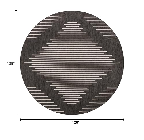 Unique Loom Outdoor Modern Collection Area Rug - Tambor (10' 8" Round, Charcoal Gray/ Ivory) - color: Charcoal Gray/Ivory, size: 10'8" (Round)